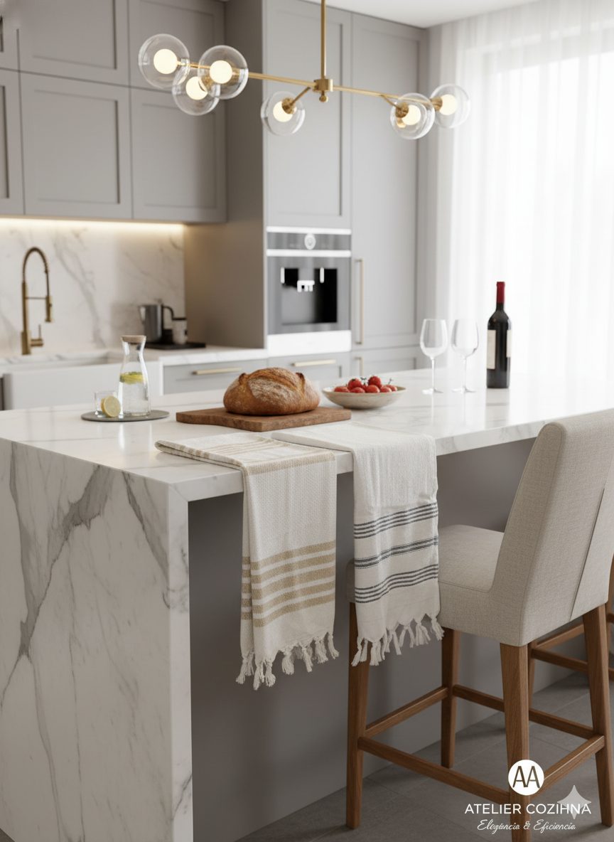 Mesa posta com panos de prato Tramatto